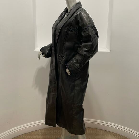 Laurence Roy Mid Length Vintage 80’s Leather Coat Black Size S/P - Picture 4 of 15
